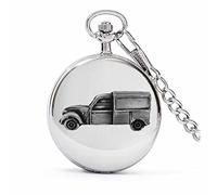 Pewter Classic French car 2CV Van ref44 Effect Design on a Polished Silver case Men's Gift Quartz Pocket Watch fob