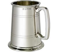 Pewter Glass Bottom Tankard 1 Pint Broad Rim Feature Touchmark Pure Heavy Gauge Beer Tankard Perfect for Engraved Personalised Gifts for Men and Women