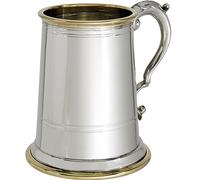 Pewter Glass Bottom Tankard 1 Pint Wortley with Brass Detail Pure Heavy Gauge Beer Tankard Perfect for Engraved Personalised Gifts for Men and Women