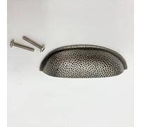 Pewter Hammered Knob & Cup Handle Cabinet - Drawer Pull Door Knob Kitchen Replacement Knob (Cup Handle)
