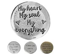 Pewter Keepsake - Heart Pocket Love With Handstamp Message, Daily Reminder | Handmade Sentiment Coin For Romantic Valentine Couples And Personal Carry-Along