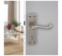 (Pewter Keyhole) Door Handles Set Victorian Scroll Metal Lever Latch Internal External Use