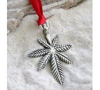 Pewter Medical Marijuana Pot Leaf Christmas Ornament and Holiday Decoration