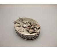 Pewter Minature Oval Trinket Box Daffodil Flower Theme Hand Made and Hand Finished By Italian Atrisan's Height 1.5cm Colour Of Crystal Supplied May Vary