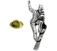 Pewter Snowboarder Lapel Pin Badge, Winter Sports Snowboarding Brooch with Gift Pouch