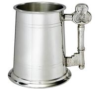 Pewter Tankard 1 Pint Plain Double Lined 21st Key Handle Design Pure Heavy Gauge Beer Tankard Perfect for Engraved Personalised Gifts for Men and Women
