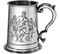 Pewter Tankard 1 Pint with Soccer Scenes on Both Sides and Antique Handle Pure Heavy Gauge Beer Tankard Perfect for Engraved Personalised Gifts for Men and Women