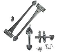 Pewter Tee Hinge 18" Gothic T Hinge Pair and 8" Heavy Pewter Thumb Latch Door Pack