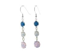 pewterhooter London Collection Women's 925 Sterling Silver Drop Earrings (Rose Water, White and Caribbean Blue Opal)