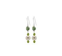 pewterhooter Vintage Peridot and White Pearl Austrian Crystal Sterling Silver Drop Earrings for Women with Gift Box