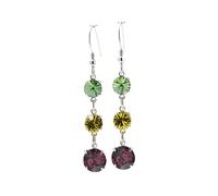 pewterhooter Women 925 Sterling Silver Crystal Drop Earrings (Amethyst, Light Topaz and Peridot Green)