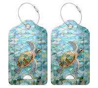 Pewu 2 Pack Luggage Tags for Suitcases, Travel Bag Tags with Sea Turtle Designs, Travel Accessories for Women, Men and Kids