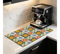 Pewu Coffee Mat Dish Drying Mat for Kitchen Counter-Bar Accessories, Hide Stain, Rubber Backed, Absorbent, Fit Under Coffee Maker, Espresso Machine, Pot, Dish Rack-Mediterranean Tile Partten