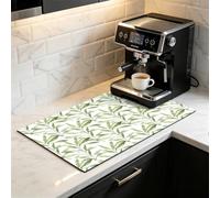Pewu Coffee Mat Dish Drying Mat for Kitchen Counter-Bar Accessories, Hide Stain, Rubber Backed, Absorbent, Fit Under Coffee Maker, Espresso Machine, Pot, Dish Rack-Sage Willow Partten