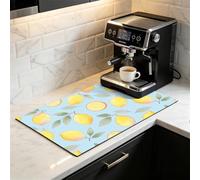 Pewu Coffee Mat Dish Drying Mat for Kitchen Counter-Bar Accessories, Hide Stain, Rubber Backed, Absorbent, Fit Under Coffee Maker, Espresso Machine, Pot, Dish Rack-Lemon Grove Partten