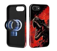Pewu For iPhone 16e Case, Dinosaur Red Black Pattern Print Glossy Compatible With Magsafe Phone Case Impact Resistant Anti-Scratch Shockproof Protective Cover For Girl Women Boy Men