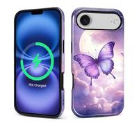 Pewu For iPhone 17 Air Case, Purple Butterfly Moonlight Pattern Print Glossy Compatible With Magsafe Phone Case Impact Resistant Anti-Scratch Shockproof Protective Cover For Girl Women Boy Men