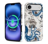 Pewu For iPhone 17 Air Case, Seafaring Octopus Pattern Print Glossy Compatible With Magsafe Phone Case Impact Resistant Anti-Scratch Shockproof Protective Cover For Girl Women Boy Men
