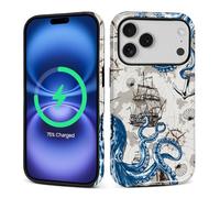 Pewu For iPhone 17 Pro Case, Seafaring Octopus Pattern Print Glossy Compatible With Magsafe Phone Case Impact Resistant Anti-Scratch Shockproof Protective Cover For Girl Women Boy Men