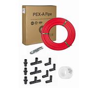 Pex-A Pipe DIY/Repair Kit: Pex-A Tubing 1/2 Inch x 100 ft RED, 10 PCS 1/2" Poly PPSU Expansion Fittings, 30 PCS 1/2" Expansion Rings, Pipe Cutter