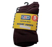 Pex Girl's/Boy's Award 5pk Short Socks Brown 6-8