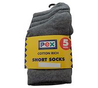 Pex Girl's/Boy's Award 5pk Short Socks, Light Grey 7-11