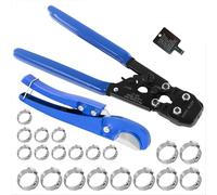 PEX Pipe Clamp Cinch Tool Crimping Tool Crimper for Stainless Steel Clamps from 3/8-inch to 1-inch with 1/2-inch 10PCS and 3/4-inch 10PCS SS PEX Clamps,with Pipe Cutter