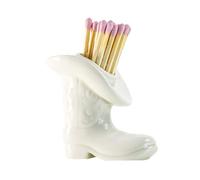 Pexguka Cowboy Boot Match Holder With Striker - Ceramic cowgirl boots coastal Western home decor aesthetic, Matchesboxes For pink Bathroom Bedroom Glossy White