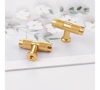 Pexintek 10 Pack Gold Modern Cabinet Handles Solid T Bar Knobs Kitchen Bathroom bedrooms Study Furniture Door Vintage Pulls with Screws for Cupboards Drawer Wardrobe Dresser (Golden Brushed)