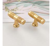 Pexintek 2 Pack Gold Modern Cabinet Handles Solid T Bar Knobs Kitchen Bathroom bedrooms Study Furniture Door Vintage Pulls with Screws for Cupboards Drawer Wardrobe Dresser (Golden Brushed)
