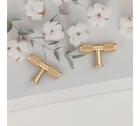 Pexintek 2 Pack Gold Modern Cabinet Handles Solid T Bar Knobs Kitchen Bathroom bedrooms Study Furniture Door Vintage Pulls with Screws for Cupboards Drawer Wardrobe Dresser (Golden)