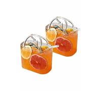 PEXIOAN Purse-Shaped Drinking Glass Set of 4, 24oz Clear Handcrafted Cups with Reusable Straws, for Juice, Tea, Cocktails, and Flowers (2 Set)