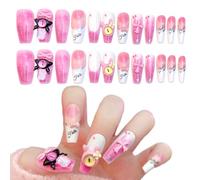 PEXIVOZ Pack of 24 Fake Nails Square Nails of Devil Eyes and Bows, Medium Length, Press On Nails, Pink Artificial Nails, Acrylic False Nails for Women and Girls, Parties and Home, DIY