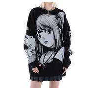 PEXIZUAN Goth Knitted Harajuku Winter Clothes Women Oversized Sweaters Long Sleeve Top Gothic Kawaii Cartoon Streetwear, Black, L