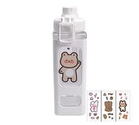 PEXIZUAN Kawaii Bear Water Bottle With Straw Sport Plastic Portable Square Drinking Bottle For Girl Cute Juice Tea Water Cups 700ml(White,700ml)