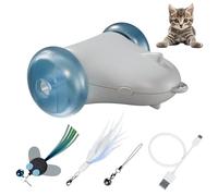 PEXOR Rolling Rover - Interactive Cat Toy with RGB Wheels, Automatic Moving Mouse-Shaped Design, Feather Butterfly and Bell Attachments, Smart Motion Activated for Indoor Cats & Kittens (Blue)