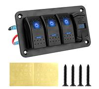 Pexorin 12V-24V 3 Gang Switch Panel 4.2A Dual USB Slot Charger Digital Voltmeter Circuit Breaker, for Car SUV Marine RV Truck Marine Switch Panel(Blue)