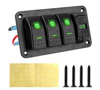 Pexorin 12V-24V 3 Gang Switch Panel 4.2A Dual USB Slot Charger Digital Voltmeter Circuit Breaker, for Car SUV Marine RV Truck Marine Switch Panel(Green)