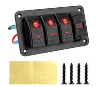 Pexorin 12V-24V 3 Gang Switch Panel 4.2A Dual USB Slot Charger Digital Voltmeter Circuit Breaker, for Car SUV Marine RV Truck Marine Switch Panel(Red)