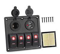 Pexorin 12v 24v 4 Gang On Off Toggle Switch Car Control Panel With Dual USB Charger, for Car Marine Boat Switches 5Pin 12V 20A 24V 10A Marine Switch Panel(Red)
