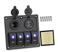 Pexorin 12v 24v 4 Gang On Off Toggle Switch Car Control Panel With Dual USB Charger, for Car Marine Boat Switches 5Pin 12V 20A 24V 10A Marine Switch Panel(Blue)