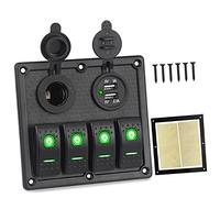 Pexorin 12v 24v 4 Gang On Off Toggle Switch Car Control Panel With Dual USB Charger, for Car Marine Boat Switches 5Pin 12V 20A 24V 10A Marine Switch Panel(Green)