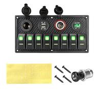 Pexorin 12V 24V Dual USB Lighter Socket 8 Gang Switch Panel Digital Voltmeter Multifunction, for Car Marine RV Circuit Breaker Marine Switch Panel(Green)