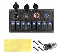 Pexorin 12V 24V Dual USB Lighter Socket 8 Gang Switch Panel Digital Voltmeter Multifunction, for Car Marine RV Circuit Breaker Marine Switch Panel(Blue)