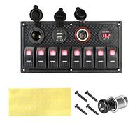 Pexorin 12V 24V Dual USB Lighter Socket 8 Gang Switch Panel Digital Voltmeter Multifunction, for Car Marine RV Circuit Breaker Marine Switch Panel(Red)