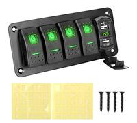 Pexorin 12V 24V Dual USB Port 4 Gang Toggle Rocker Switch, for Car Marine Ship Light Switch Panel Sticker Digital Voltmeter Marine Switch Panel(Green)