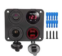 Pexorin 12V 4 In 1 Car Charger Dual USB Charger Voltmeter Lighter ON-OFF Switch, for Ship Marine RV Auto Truck Camper Vehicles Marine Switch Panel(Red)