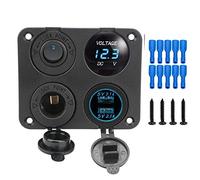 Pexorin 12V 4 In 1 Car Charger Dual USB Charger Voltmeter Lighter ON-OFF Switch, for Ship Marine RV Auto Truck Camper Vehicles Marine Switch Panel(Blue)