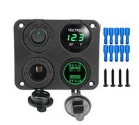 Pexorin 12V 4 In 1 Car Charger Dual USB Charger Voltmeter Lighter ON-OFF Switch, for Ship Marine RV Auto Truck Camper Vehicles Marine Switch Panel(Green)