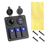 Pexorin 2 3 Gang 12~24V Digital Voltmeter Dual USB Port Outlet Combination Circuit Control, for Interior Ship Car Switch Panel Marine Switch Panel(3 gang B Type)
